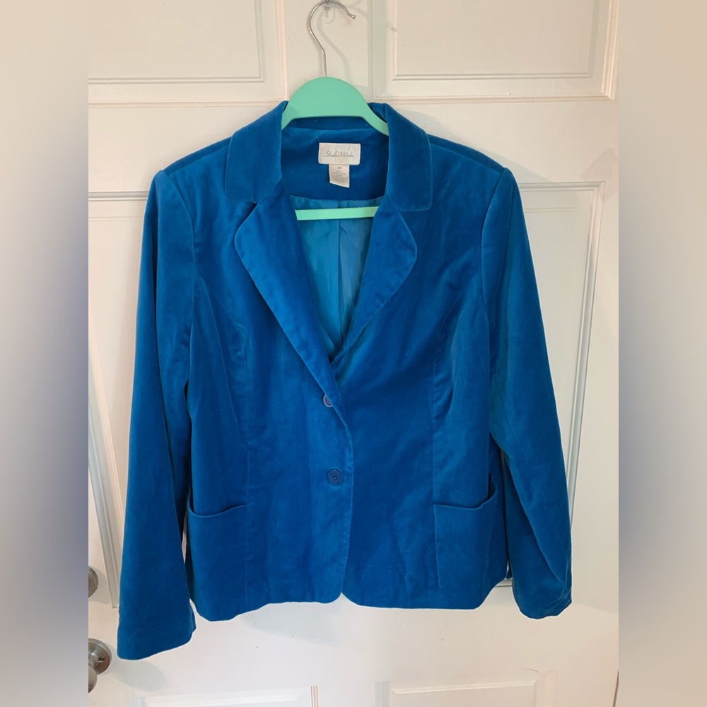 Studio Works Cobalt Blue Cotton Velvet Blazer-14